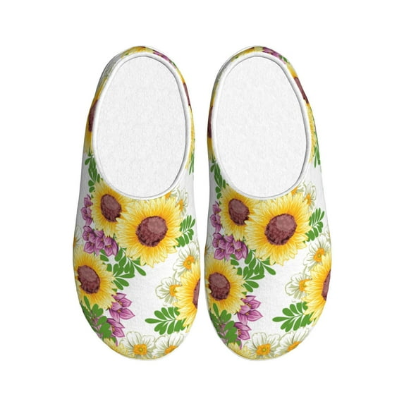 Yiaed Sunflowers Print Slippers Fuzzy Warm Cozy Slippers Non Slip House Slippers For Indoor Outdoor Slippers House Slippers-35/36