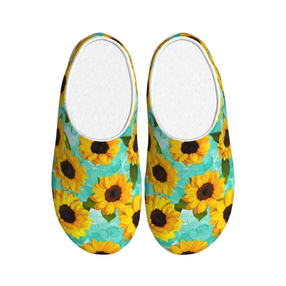 Yiaed Sunflowers With Green Leaves Print Slippers Fuzzy Warm Cozy Slippers Non Slip House Slippers For Indoor Outdoor Slippers House Slippers-35/36