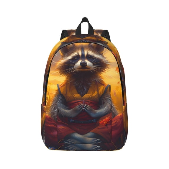 Yiaed Sunset Flower Meditating Raccoon Print Backpack, Premium Laptop Backpack, Travel Backpack for Women, Lightweight Backpacks, Comfortable Back Pack-Medium