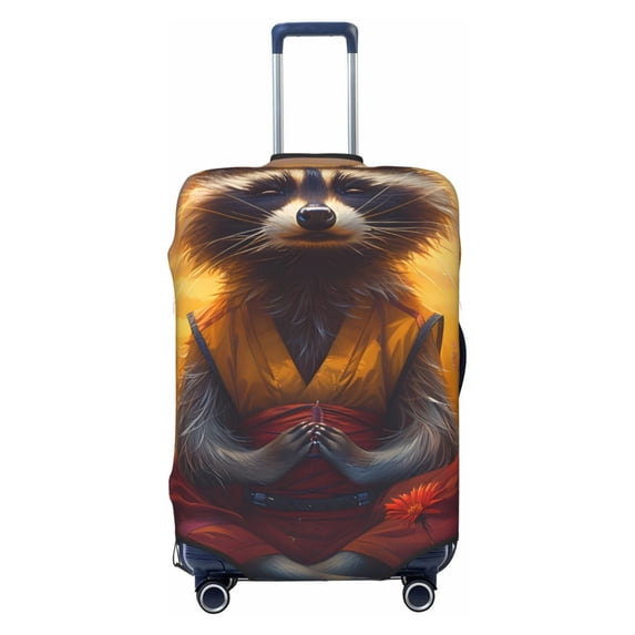 Yiaed Sunset Flower Meditating Raccoon Print Travel Luggage Cover Suitcase Protector Fits 18-32 Inch Luggage Wheel Covers Patterned Elastic Luggage Anti-scratch(No luggage)-Small