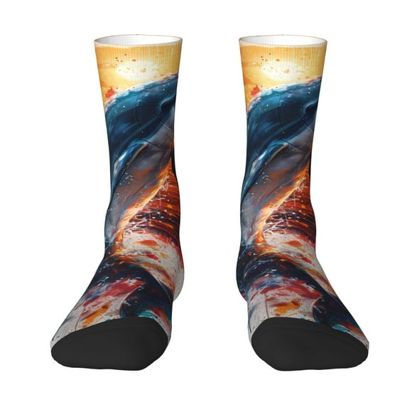 Yiaed Sunset Ocean Watercolor Dolphin Print Great elasticity Crew Socks Sports socks for Men and Women
