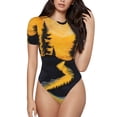 thumbnail image 1 of Yiaed Sunset River Pine Trees Print Women's Waist-Cinching Short-Sleeved Onesie,Elastic Onesiet,Snaps At Bottom,Easy To Put On And Take Off for Wome Bodysuit-Medium, 1 of 7