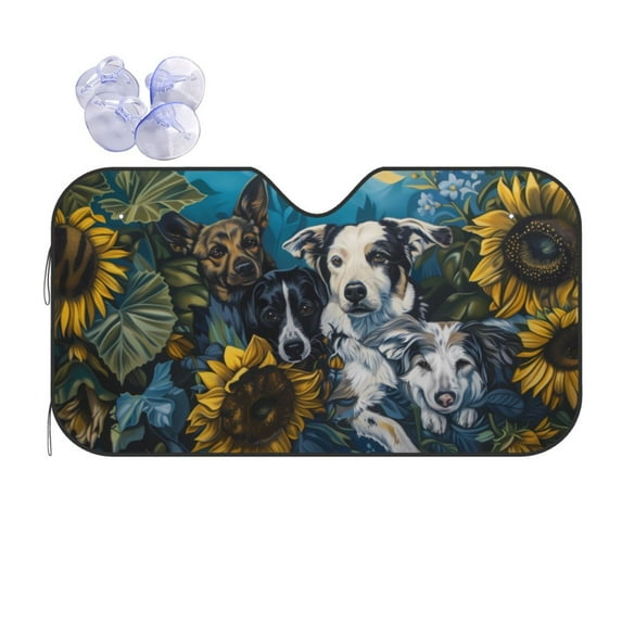 Yiaed Sunset Sunflower Dog Print Car Windshield Sunshade Front Auto Car Front Window Sun Shade Foldable Sun Visor Shield Cover Auto Accessories for Sedan SUV Truck-Small