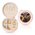 thumbnail image 1 of Yiaed Sunset Sunflower Small Cow Print Travel Jewelry Case Bridesmaid Gift Boxes Jewelry Travel Organizer Small Round Jewelry Box Mini Storage-Pink, 1 of 7