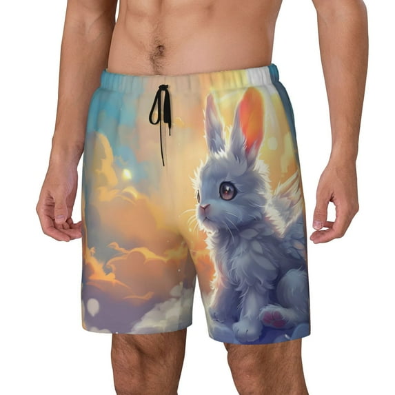Yiaed Sunshine Colorful Cloud Rabbit Print Mens Swim Trunks Bathing Suit Compression Liner Beach Swim Shorts Swimwear Quick Dry Zipper Pocket No-Chafing Board Short-3X-Large