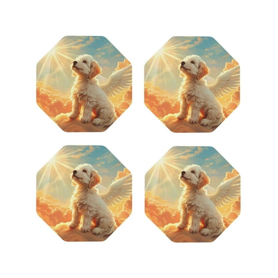Yiaed Sunshine Golden Cloud Dog Print Leather Coasters for Drinks - Cup Coasters Coffee Table Kitchen Table Bar, Home & Office Gifts Handmade Drink Coasters-Octagon