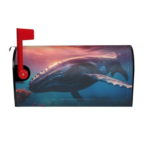 Yiaed Sunshine Ocean Whale Print Mailbox Covers, Magnetic Mailbox Cover, Mail Box Covers for Garden Outdoor Decor Box Covers-25.5x21 in