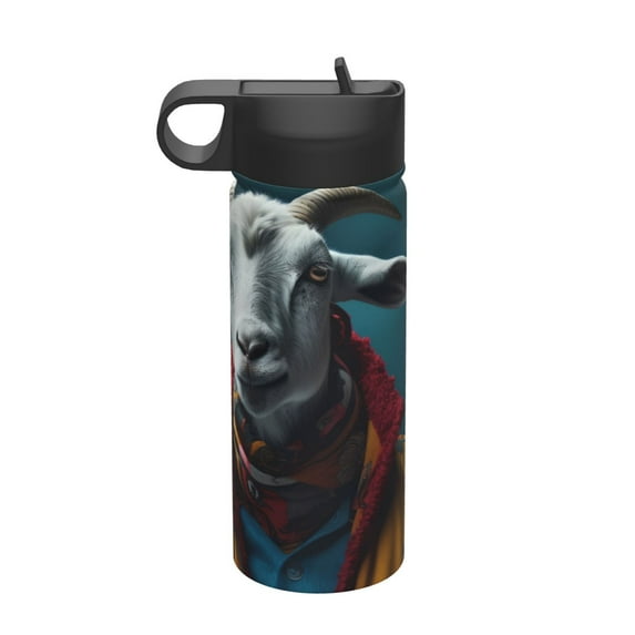 Yiaed Surrealist Goat Print Water Bottle with Straw Lid, Stainless Steel Double Wall Insulated Water Bottle | Leak-Proof and Spill-Proof Water Bottle