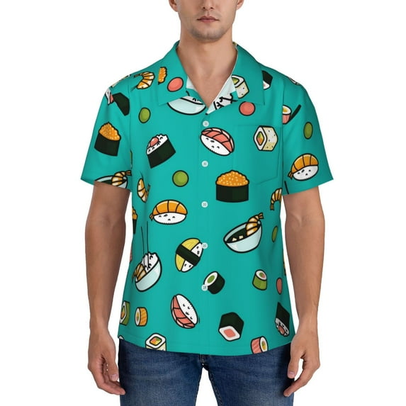 Yiaed Sushi Print Hawaiian Shirt for Men Short Sleeve Button Down Shirts Beach Shirts for Men-X-Large