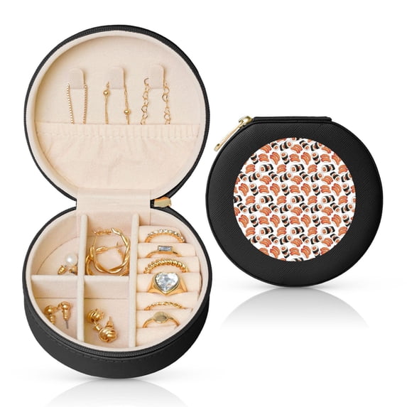 Yiaed Sushi Roll Print Travel Jewelry Case Bridesmaid Gift Boxes Jewelry Travel Organizer Small Round Jewelry Box Mini Storage-Black