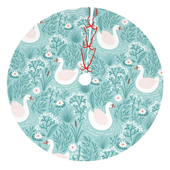 Yiaed Swan And Flowers4 Print Christmas Tree Skirt , Tree SkirtsTree Mat for Christmas Winter Holiday Indoor Decorations-48"