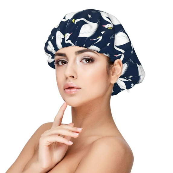 Yiaed Swan Print Satin Bonnet Silk Bonnet Hair Bonnet for Sleeping Hair Bonnets