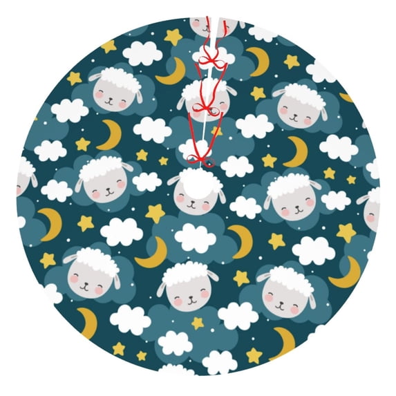 Yiaed Sweet Dream Lamb Print Christmas Tree Skirt , Tree SkirtsTree Mat for Christmas Winter Holiday Indoor Decorations-48"