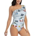 thumbnail image 1 of Yiaed Swimming Shark Print Women One Piece Swimsuits Tummy Control One Shoulder Bathing Suits Pattern Ruffle Swimwear-XX-Large, 1 of 8