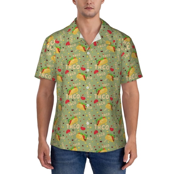 Yiaed Taco Print Hawaiian Shirt for Men Short Sleeve Button Down Shirts Beach Shirts for Men-Medium