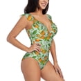 thumbnail image 1 of Yiaed Tangerine Print Women's Ruffled One Piece Swimsuit V Neck Swimwear Slimming Monokini for Woman-Large, 1 of 8