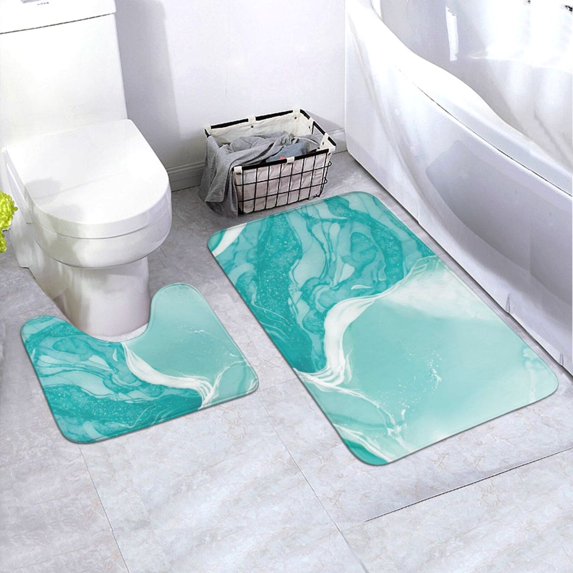 Yiaed Teal Turquoise 1 Print Bathroom Mat Set 2 Pieces Mat Anti-Skid Pad Ultra Soft and Absorbent Bathroom Bath Mat Contour Bath Rugs for Toilet Base