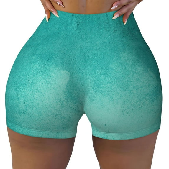 Yiaed Teal Turquoise1 Print Women's Athletic Shorts Running Shorts Sporty Short High Waisted Elastic Workout Shorts for Yoga Gym Running & Sports -X-Large