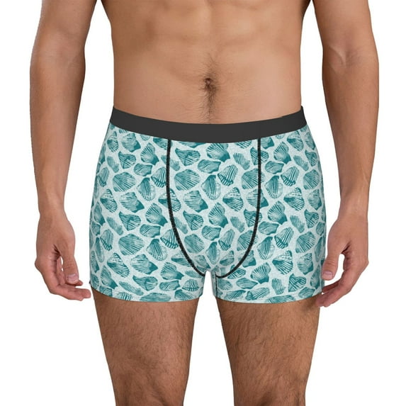 Yiaed Teal turquoise shell Print Men's Soft Cotton Boxer Shorts Breathable Boxers Underwear Moisture-Wicking Underwear Stretch Boxer Briefs for Man-X-Large