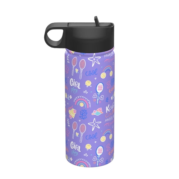 Yiaed Tennis 1 Print Water Bottle with Straw Lid, Stainless Steel Double Wall Insulated Water Bottle | Leak-Proof and Spill-Proof Water Bottle