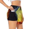 thumbnail image 1 of Yiaed Tennis Ball In Fire And Water Print Women's Running Shorts with Liner 3 Zipper Pockets Elastic Workout Athletic Gym Yoga Shorts-Small, 1 of 7
