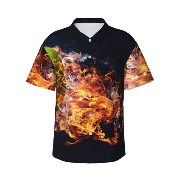 Yiaed Tennis Ball In Fire1 Print Hawaiian Shirt for Men Short Sleeve Button Down Shirts Beach Shirts for Men,Small
