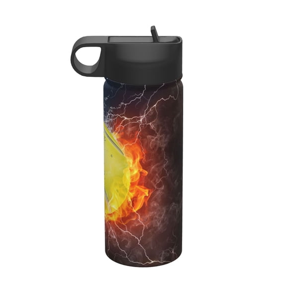 Yiaed Tennis Ball On Fire And Water Print Water Bottle with Straw Lid, Stainless Steel Double Wall Insulated Water Bottle | Leak-Proof and Spill-Proof Water Bottle