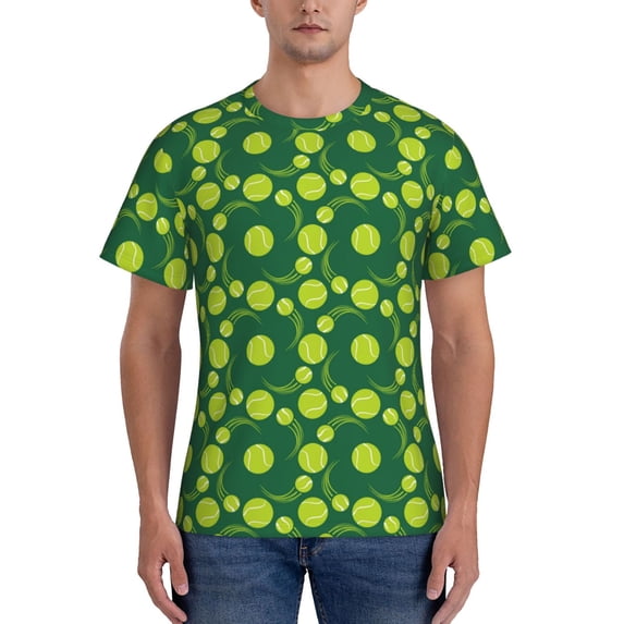 Yiaed Tennis Balls Print Mens Short Sleeve Tight Fit T-Shirt, Crewneck Casual Tee-Small