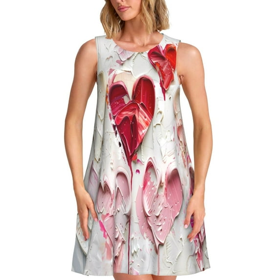 Yiaed Textured Heart Abstract Art Print Women's Sleeveless Dress, Loose Fit Summer Dress, Casual Sleeveless Dress for Women