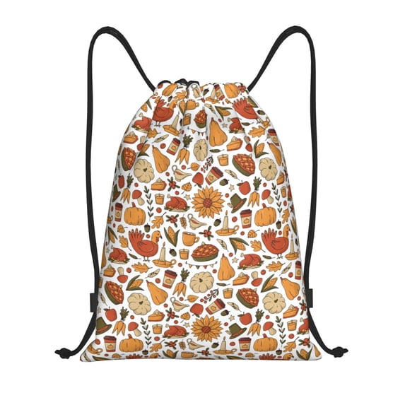 Yiaed Thanksgiving Food Print Drawstring Bags Drawstring Backpack Bulk String Back Pack Gym Sport Bag-Small