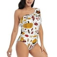 thumbnail image 1 of Yiaed Thanksgiving Print Women One Piece Swimsuits Tummy Control One Shoulder Bathing Suits Pattern Ruffle Swimwear-Large, 1 of 8