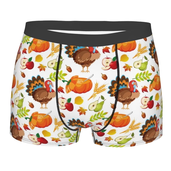 Yiaed Thanksgiving Turkey Print Men's Soft Cotton Boxer Shorts Breathable Boxers Underwear Moisture-Wicking Underwear Stretch Boxer Briefs for Man-X-Large