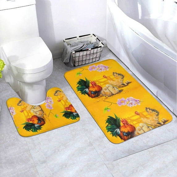 Yiaed The Chicken Family Print Bathroom Mat Set 2 Pieces Mat Anti-Skid Pad Ultra Soft and Absorbent Bathroom Bath Mat Contour Bath Rugs for Toilet Base