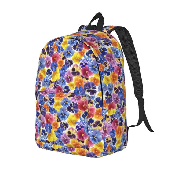 Yiaed The Garden Tricolor Pansy Flower Print Print Laptop Backpack Travel Canvas Backpack Vintage Aesthetic Backpack for School Knapsack Backpack Backpack for School-Medium