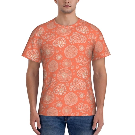 Yiaed The Marine Theme With Beautiful Corals Print Mens Short Sleeve Tight Fit T-Shirt, Crewneck Casual Tee-Medium