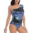 thumbnail image 1 of Yiaed The Starry Night Print Women One Piece Swimsuits Tummy Control One Shoulder Bathing Suits Pattern Ruffle Swimwear-Small, 1 of 8