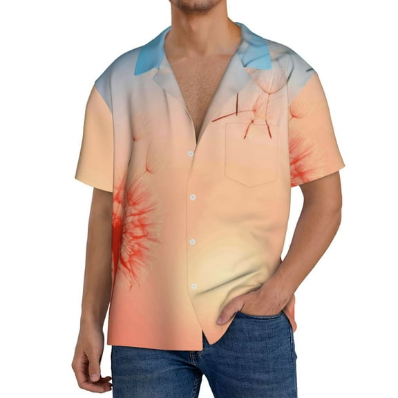 Yiaed The Sunset of Dandelion Print Mens Casual Wrinkle Free Shirts Short Sleeve Button Down Summer Stretch Dress Shirt-Small