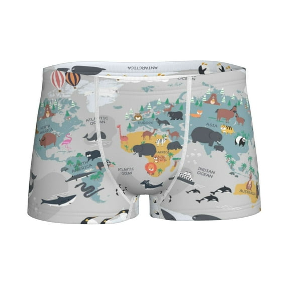 Yiaed The World Map with Cartoon Animals Print Boys' Boxer Briefs Cotton Casual Stretch Comfort Boys Boxers - Kids Boxer Briefs Underwear for Boys (6-18)-X-Large