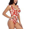 thumbnail image 1 of Yiaed Tomatoes Print Women's Ruffled One Piece Swimsuit V Neck Swimwear Slimming Monokini for Woman-Large, 1 of 8
