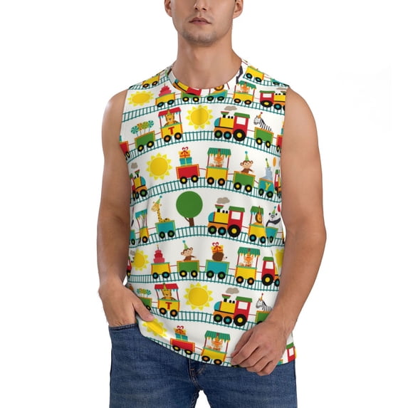 Yiaed Train With Animals Print Men's Singlet Vests Summer Running Muscle Tank Tops Gym Undershirt Round Neck Sleeveless for man