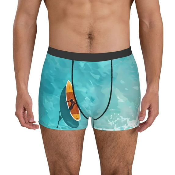 Yiaed Tranquil Ocean Canoe Journey Print Men's Soft Cotton Boxer Shorts Breathable Boxers Underwear Moisture-Wicking Underwear Stretch Boxer Briefs for Man-Medium