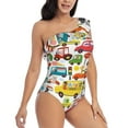 thumbnail image 1 of Yiaed Transports with Animals Print Women One Piece Swimsuits Tummy Control One Shoulder Bathing Suits Pattern Ruffle Swimwear-Small, 1 of 8