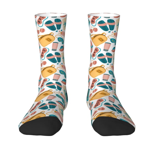 Yiaed Travel Elements Print Great elasticity Crew Socks Sports socks for Men and Women