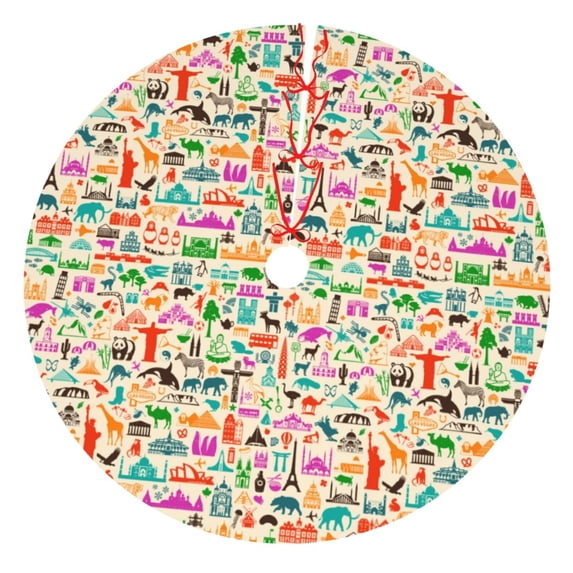 Yiaed Travel Print Christmas Tree Skirt , Tree SkirtsTree Mat for Christmas Winter Holiday Indoor Decorations-36"