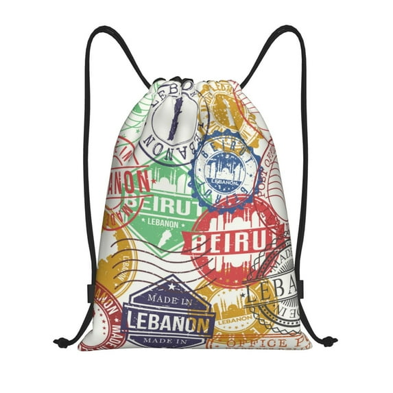 Yiaed Travel Stamp Print Drawstring Bags Drawstring Backpack Bulk String Back Pack Gym Sport Bag-Medium