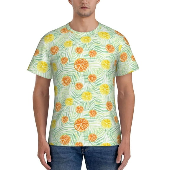 Yiaed Tree Palms Lemon Print Mens Short Sleeve Tight Fit T-Shirt, Crewneck Casual Tee-XX-Large