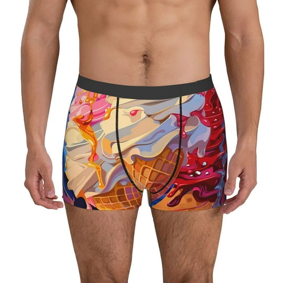 Yiaed Trio Of Dripping Cones Print Men's Soft Cotton Boxer Shorts Breathable Boxers Underwear Moisture-Wicking Underwear Stretch Boxer Briefs for Man-X-Large