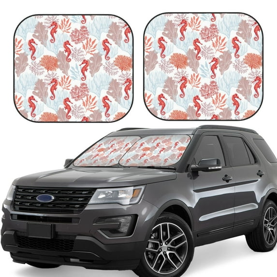 Yiaed Tropical Corals Seahorse Print Car Front Windshield Sun Shade,Foldable Anti-UV Car Sunshade for Front Window for Most Vehicles-Small