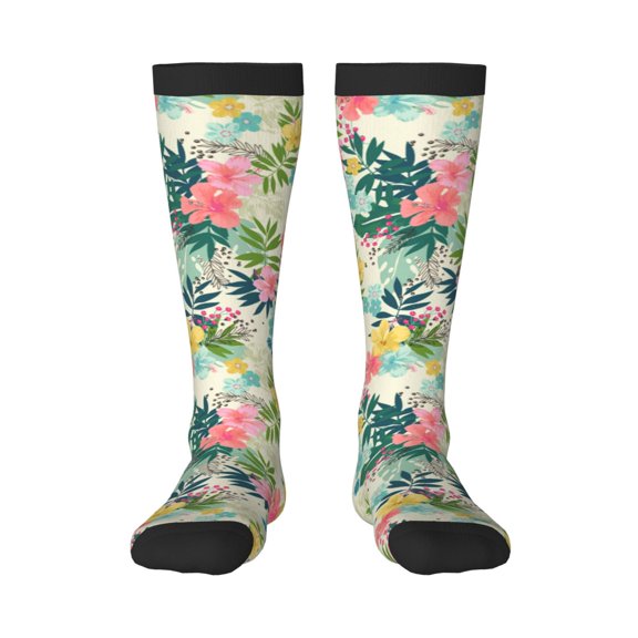 Yiaed Tropical Flowers Print Great elasticity Adult Stockings Sports socks for Men and Women