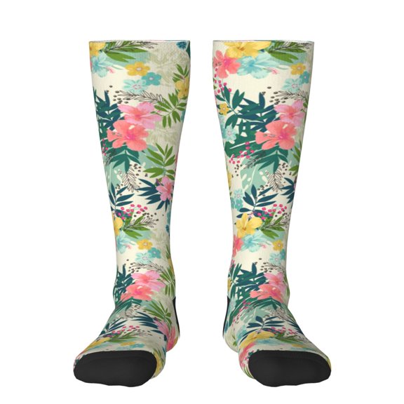 Yiaed Tropical Flowers Print Great elasticity Adult Stockings Sports socks for Men and Women